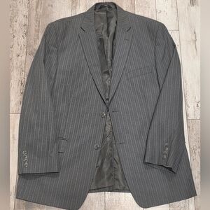 44R Men's Haggar  2 Button Blazer Striped Gray Sport Coat